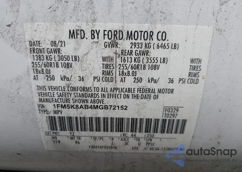 2021 Ford Police Interceptor from USA, damaged, VIN 1FM5K8AB4MGB72152